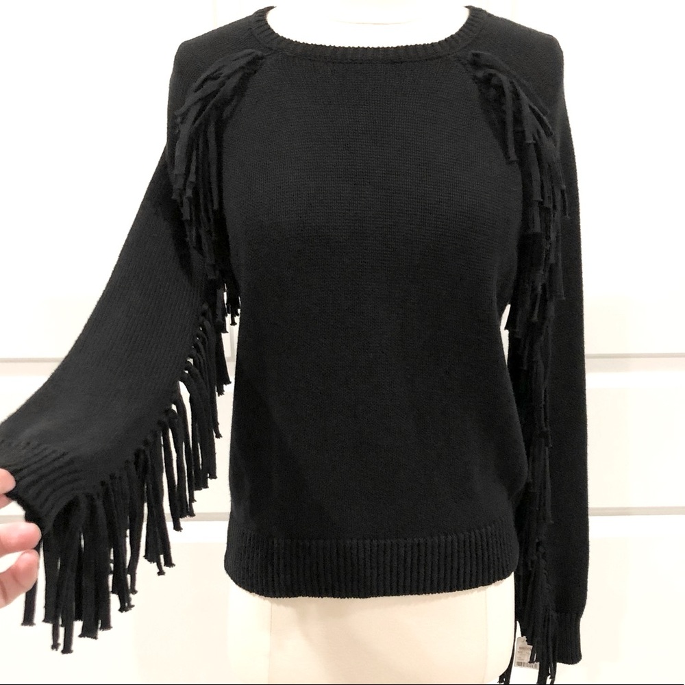 Lauren by Ralph Lauren Black Fringed Sweater